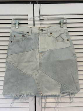 Levi's Two-Tone Light Blue Patchwork Denim Skirt
